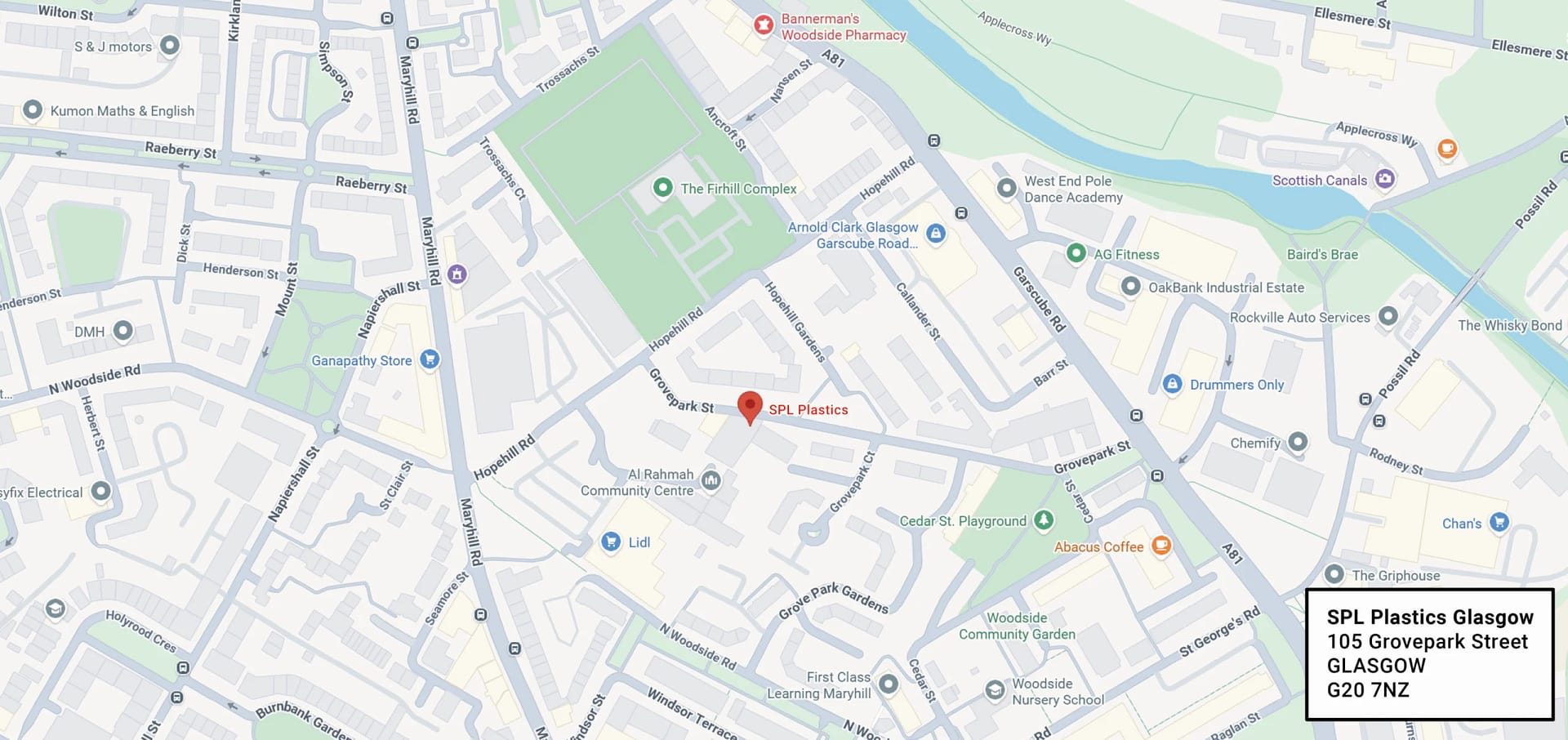 Map showing street location of SPL Glasgow branch