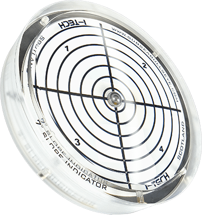 I-TECH Clearview™ Subsea Bullseye inclinometer with white decal standing vertically at a slight angle.